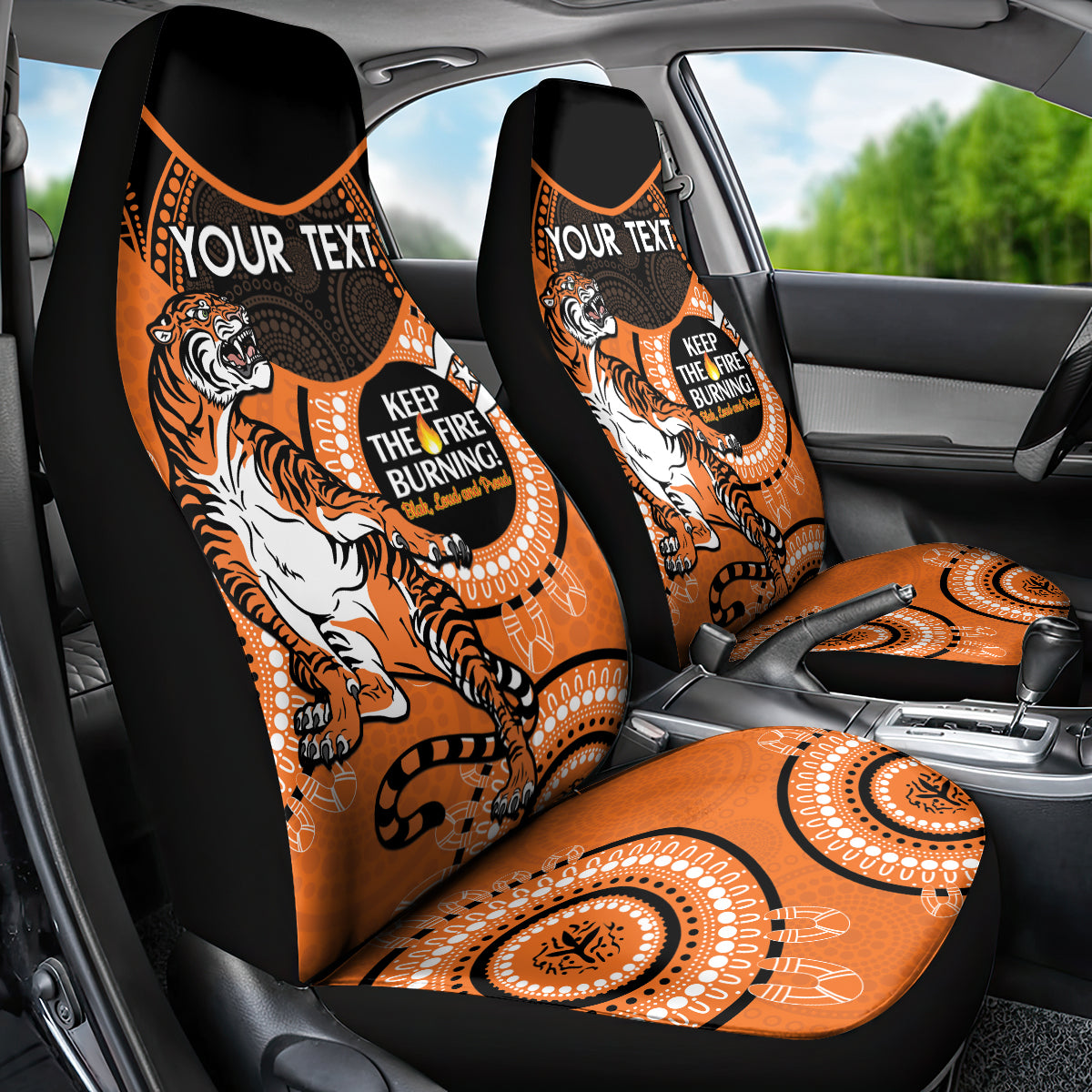 Custom NRL Tigers NAIDOC Week Car Seat Cover Keep The Fire Burning Indigenous Art
