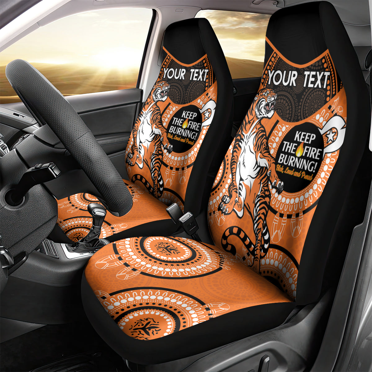 Custom NRL Tigers NAIDOC Week Car Seat Cover Keep The Fire Burning Indigenous Art