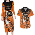 Custom NRL Tigers NAIDOC Week Couples Matching Long Sleeve Bodycon Dress and Hawaiian Shirt Keep The Fire Burning Indigenous Art