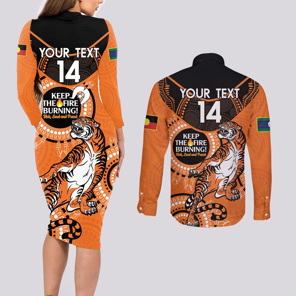 Custom NRL Tigers NAIDOC Week Couples Matching Long Sleeve Bodycon Dress and Long Sleeve Button Shirt Keep The Fire Burning Indigenous Art