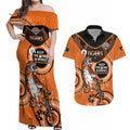 Custom NRL Tigers NAIDOC Week Couples Matching Off Shoulder Maxi Dress and Hawaiian Shirt Keep The Fire Burning Indigenous Art