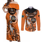 Custom NRL Tigers NAIDOC Week Couples Matching Off Shoulder Maxi Dress and Long Sleeve Button Shirt Keep The Fire Burning Indigenous Art