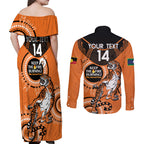 Custom NRL Tigers NAIDOC Week Couples Matching Off Shoulder Maxi Dress and Long Sleeve Button Shirt Keep The Fire Burning Indigenous Art