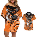 Custom NRL Tigers NAIDOC Week Couples Matching Off Shoulder Short Dress and Hawaiian Shirt Keep The Fire Burning Indigenous Art