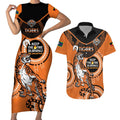 Custom NRL Tigers NAIDOC Week Couples Matching Short Sleeve Bodycon Dress and Hawaiian Shirt Keep The Fire Burning Indigenous Art