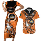 Custom NRL Tigers NAIDOC Week Couples Matching Short Sleeve Bodycon Dress and Hawaiian Shirt Keep The Fire Burning Indigenous Art