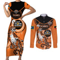 Custom NRL Tigers NAIDOC Week Couples Matching Short Sleeve Bodycon Dress and Long Sleeve Button Shirt Keep The Fire Burning Indigenous Art