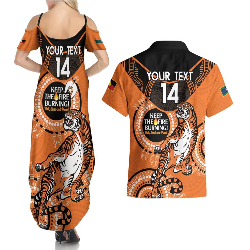 Custom NRL Tigers NAIDOC Week Couples Matching Summer Maxi Dress and Hawaiian Shirt Keep The Fire Burning Indigenous Art