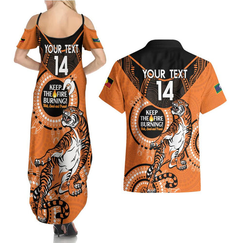 Custom NRL Tigers NAIDOC Week Couples Matching Summer Maxi Dress and Hawaiian Shirt Keep The Fire Burning Indigenous Art