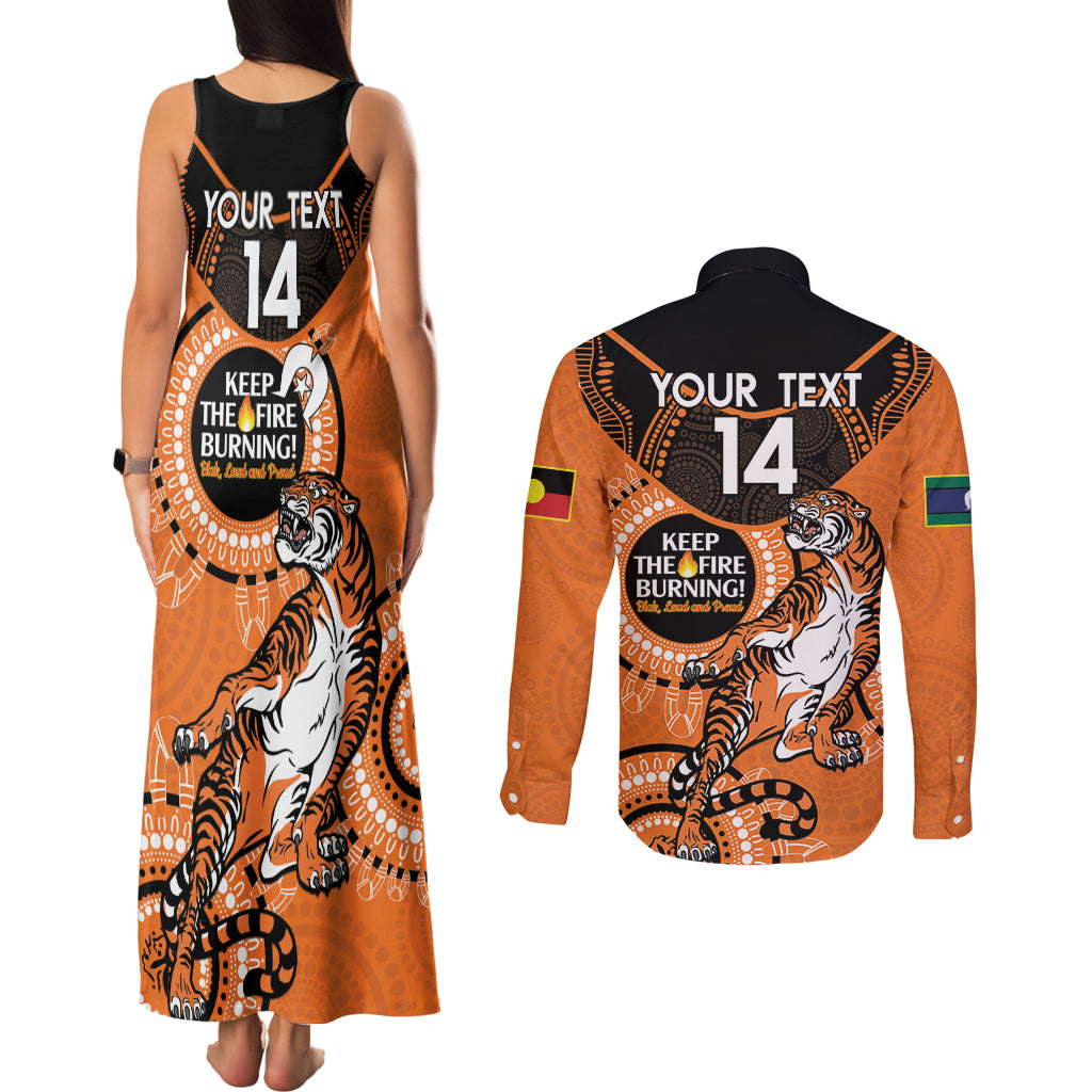 Custom NRL Tigers NAIDOC Week Couples Matching Tank Maxi Dress and Long Sleeve Button Shirt Keep The Fire Burning Indigenous Art