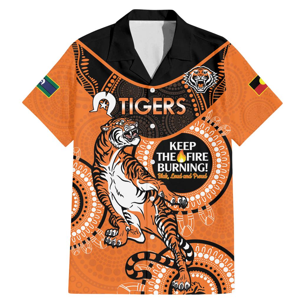 Custom NRL Tigers NAIDOC Week Family Matching Mermaid Dress and Hawaiian Shirt Keep The Fire Burning Indigenous Art
