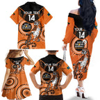 Custom NRL Tigers NAIDOC Week Family Matching Off The Shoulder Long Sleeve Dress and Hawaiian Shirt Keep The Fire Burning Indigenous Art