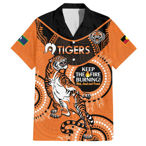 Custom NRL Tigers NAIDOC Week Family Matching Off Shoulder Maxi Dress and Hawaiian Shirt Keep The Fire Burning Indigenous Art