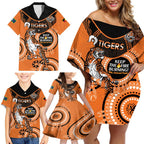 Custom NRL Tigers NAIDOC Week Family Matching Off Shoulder Short Dress and Hawaiian Shirt Keep The Fire Burning Indigenous Art