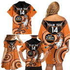 Custom NRL Tigers NAIDOC Week Family Matching Off Shoulder Short Dress and Hawaiian Shirt Keep The Fire Burning Indigenous Art