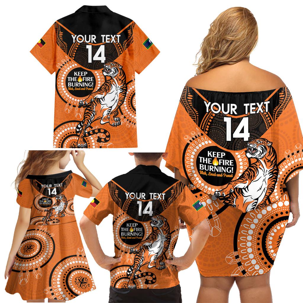 Custom NRL Tigers NAIDOC Week Family Matching Off Shoulder Short Dress and Hawaiian Shirt Keep The Fire Burning Indigenous Art