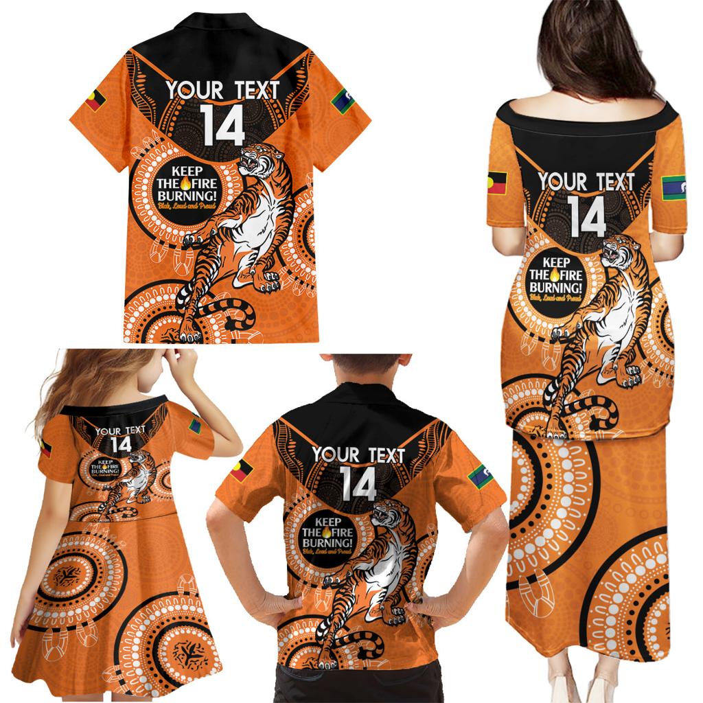 Custom NRL Tigers NAIDOC Week Family Matching Puletasi and Hawaiian Shirt Keep The Fire Burning Indigenous Art