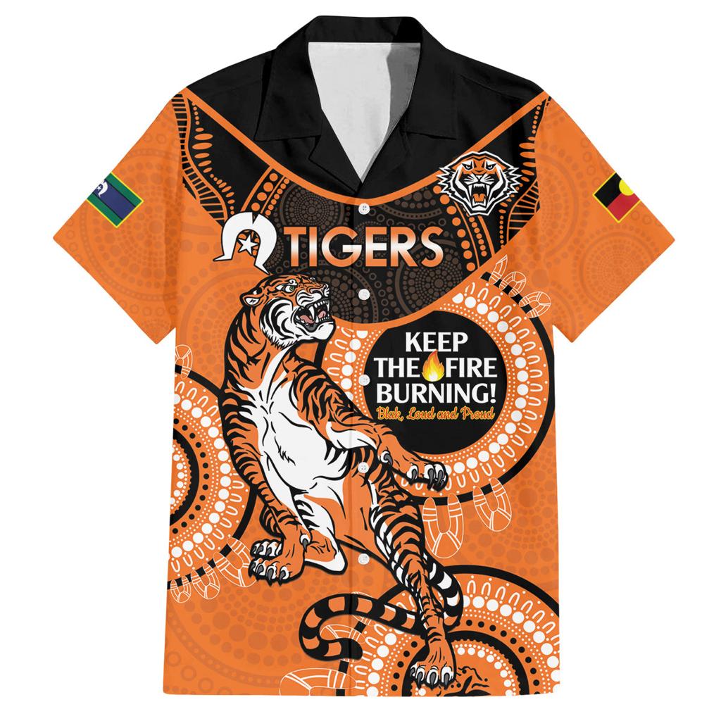 Custom NRL Tigers NAIDOC Week Family Matching Puletasi and Hawaiian Shirt Keep The Fire Burning Indigenous Art