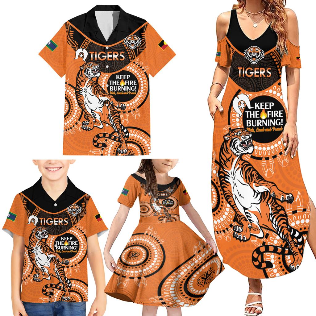 Custom NRL Tigers NAIDOC Week Family Matching Summer Maxi Dress and Hawaiian Shirt Keep The Fire Burning Indigenous Art