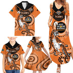 Custom NRL Tigers NAIDOC Week Family Matching Summer Maxi Dress and Hawaiian Shirt Keep The Fire Burning Indigenous Art