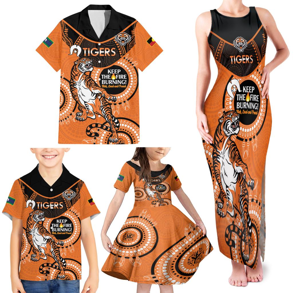 Custom NRL Tigers NAIDOC Week Family Matching Tank Maxi Dress and Hawaiian Shirt Keep The Fire Burning Indigenous Art