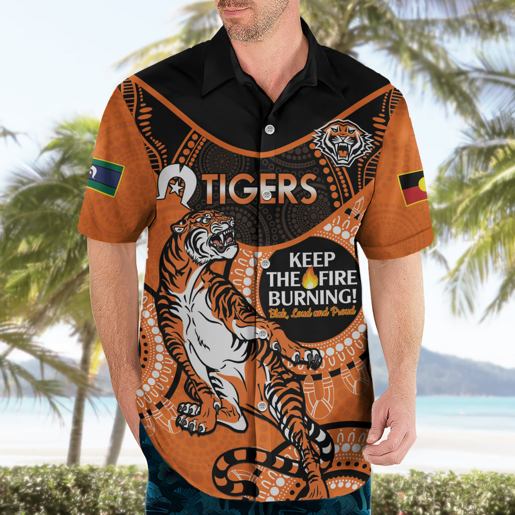 Custom NRL Tigers NAIDOC Week Hawaiian Shirt Keep The Fire Burning Indigenous Art
