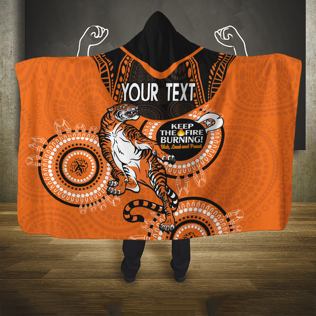 Custom NRL Tigers NAIDOC Week Hooded Blanket Keep The Fire Burning Indigenous Art