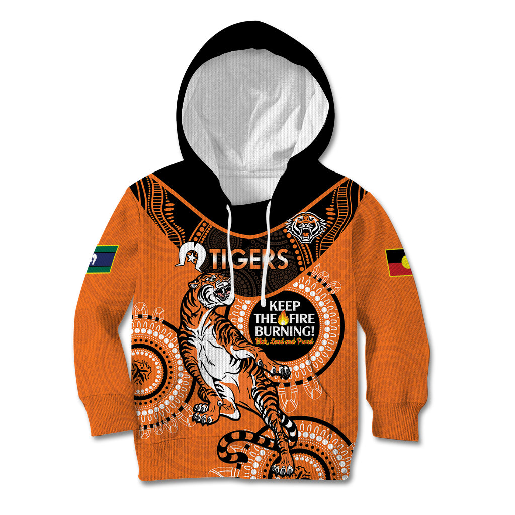 Custom NRL Tigers NAIDOC Week Kid Hoodie Keep The Fire Burning Indigenous Art
