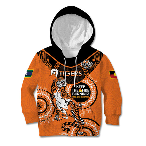 Custom NRL Tigers NAIDOC Week Kid Hoodie Keep The Fire Burning Indigenous Art
