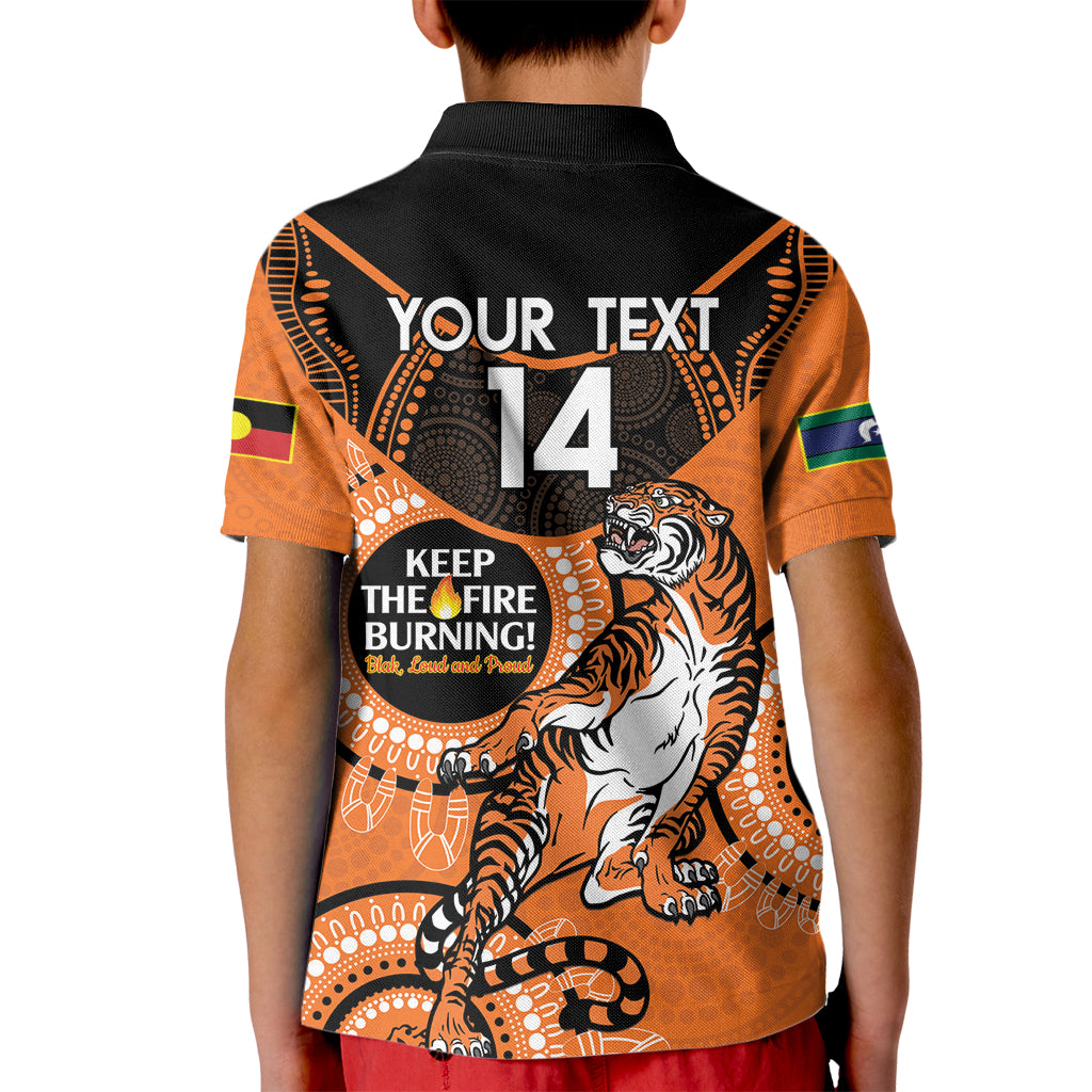 Custom NRL Tigers NAIDOC Week Kid Polo Shirt Keep The Fire Burning Indigenous Art