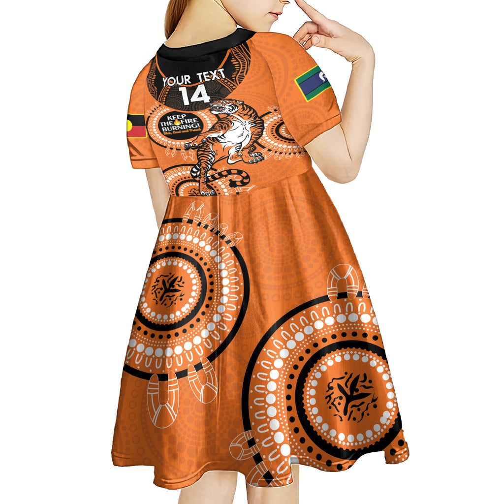 Custom NRL Tigers NAIDOC Week Kid Short Sleeve Dress Keep The Fire Burning Indigenous Art
