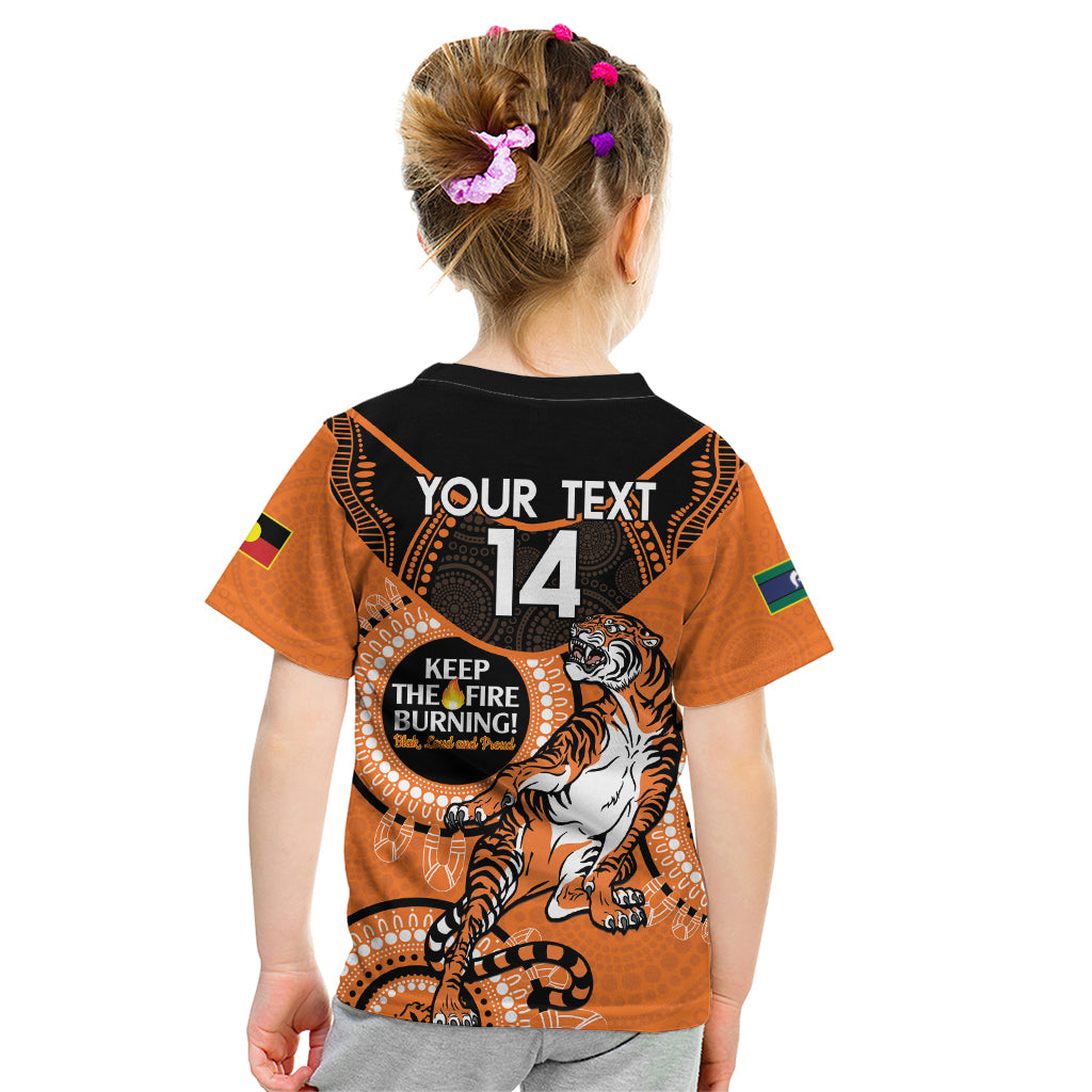 Custom NRL Tigers NAIDOC Week Kid T Shirt Keep The Fire Burning Indigenous Art