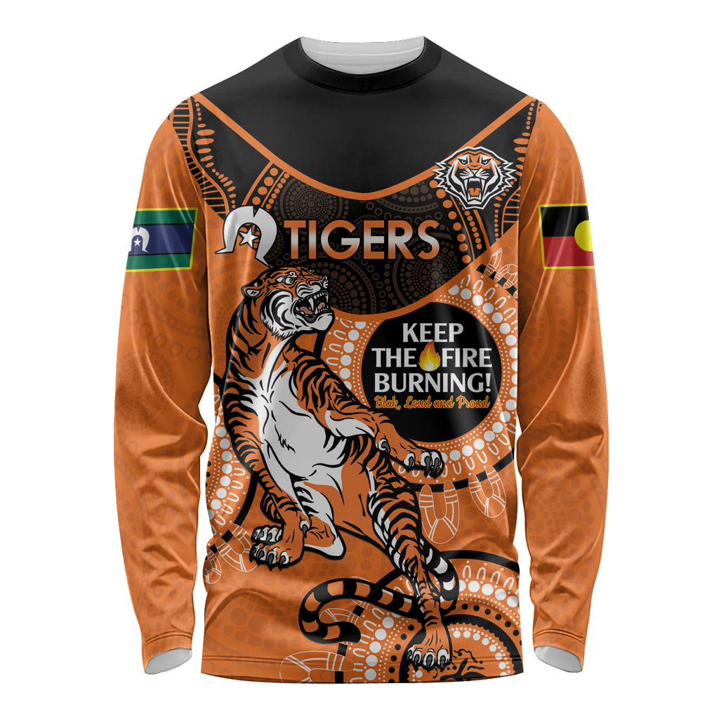 Custom NRL Tigers NAIDOC Week Long Sleeve Shirt Keep The Fire Burning Indigenous Art
