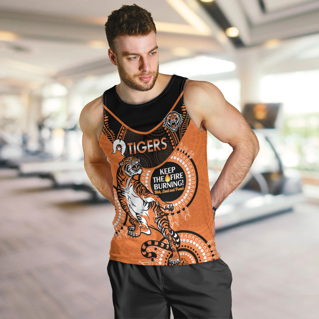 Custom NRL Tigers NAIDOC Week Men Tank Top Keep The Fire Burning Indigenous Art