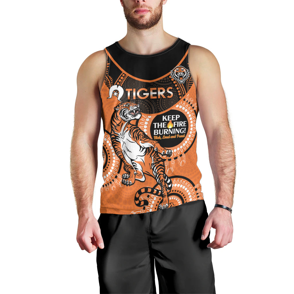 Custom NRL Tigers NAIDOC Week Men Tank Top Keep The Fire Burning Indigenous Art