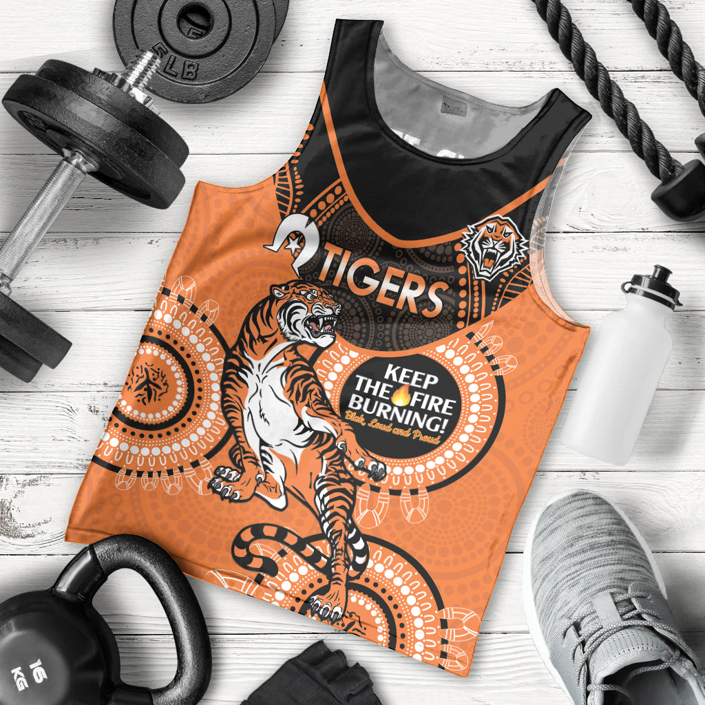 Custom NRL Tigers NAIDOC Week Men Tank Top Keep The Fire Burning Indigenous Art