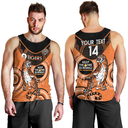 Custom NRL Tigers NAIDOC Week Men Tank Top Keep The Fire Burning Indigenous Art