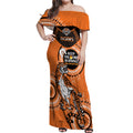 Custom NRL Tigers NAIDOC Week Off Shoulder Maxi Dress Keep The Fire Burning Indigenous Art