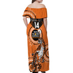Custom NRL Tigers NAIDOC Week Off Shoulder Maxi Dress Keep The Fire Burning Indigenous Art