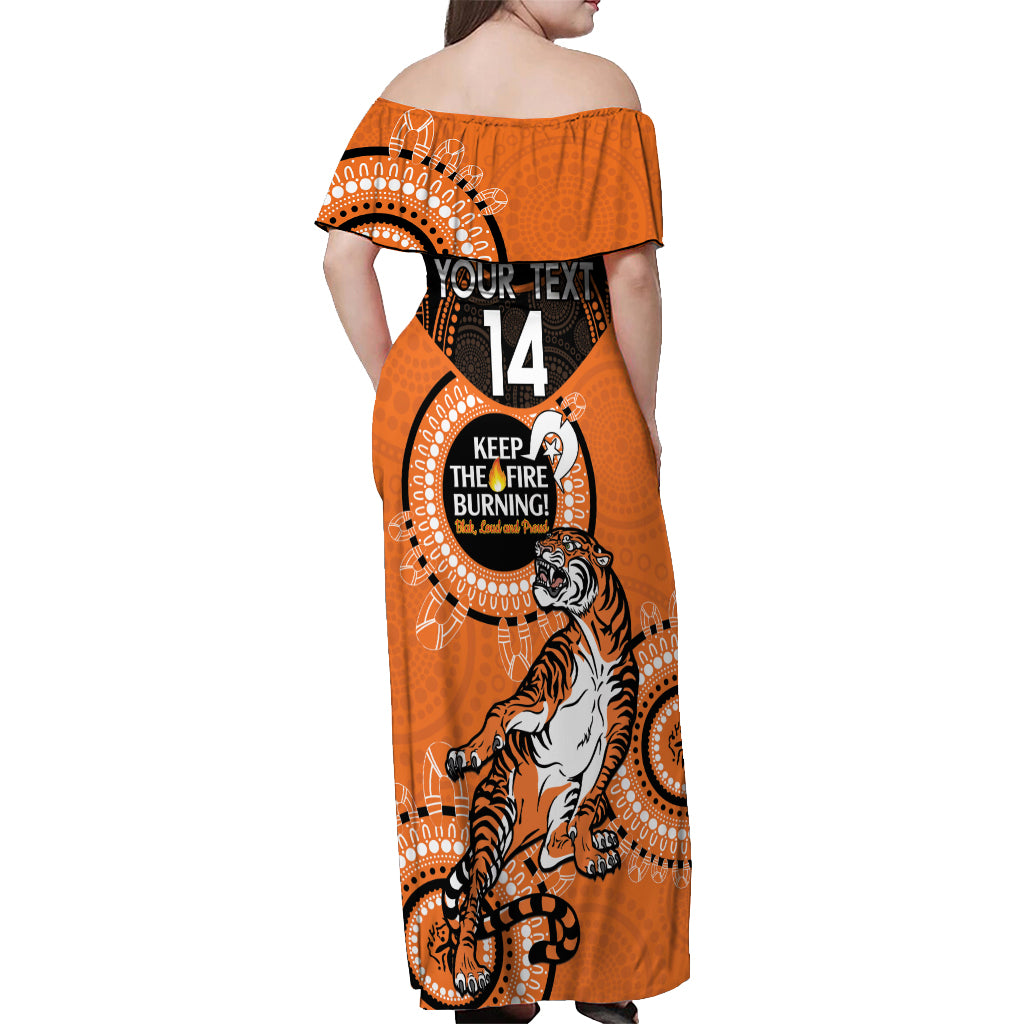Custom NRL Tigers NAIDOC Week Off Shoulder Maxi Dress Keep The Fire Burning Indigenous Art