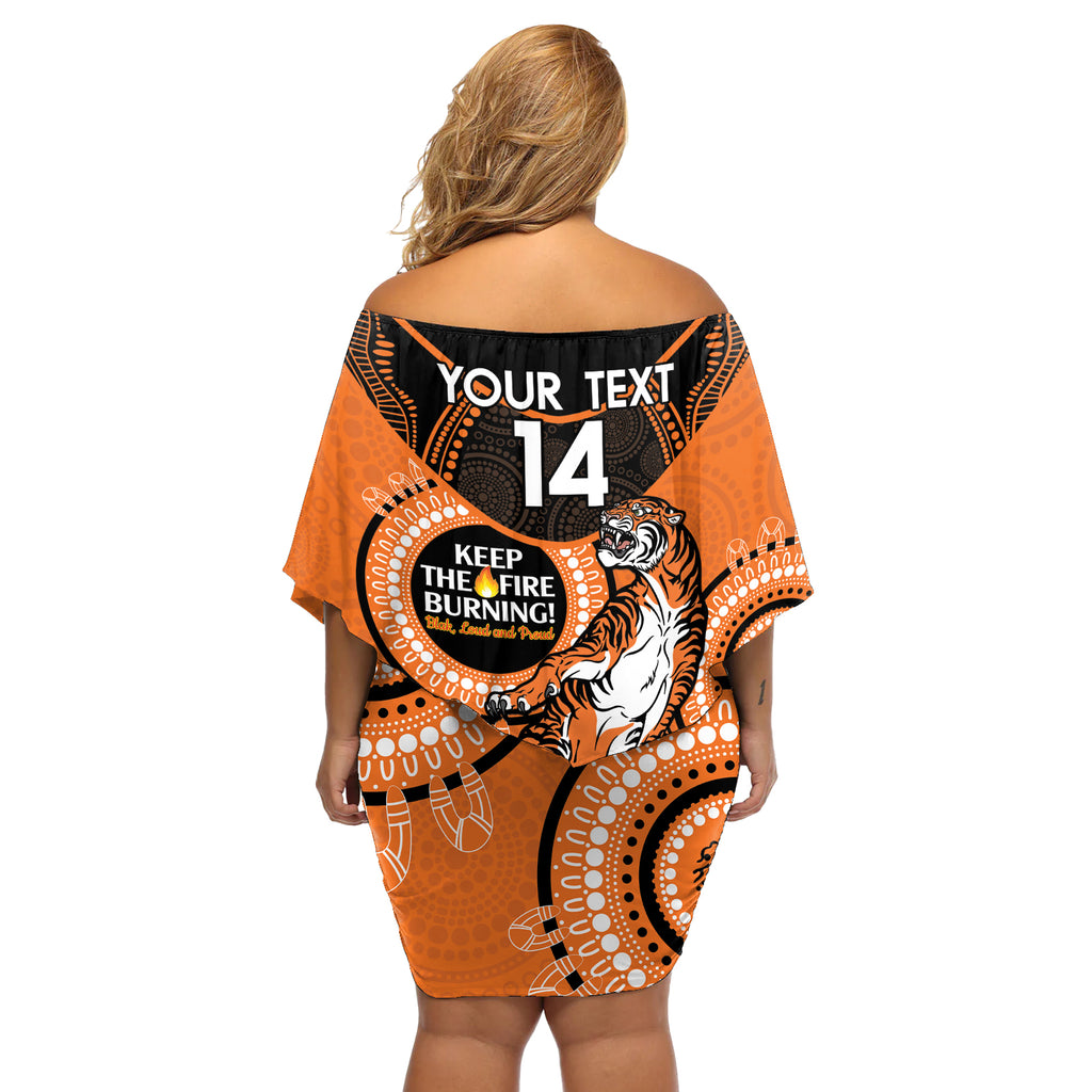 Custom NRL Tigers NAIDOC Week Off Shoulder Short Dress Keep The Fire Burning Indigenous Art
