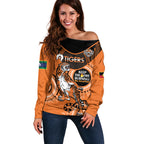 Custom NRL Tigers NAIDOC Week Off Shoulder Sweater Keep The Fire Burning Indigenous Art