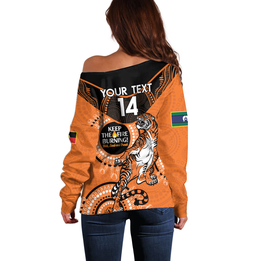 Custom NRL Tigers NAIDOC Week Off Shoulder Sweater Keep The Fire Burning Indigenous Art