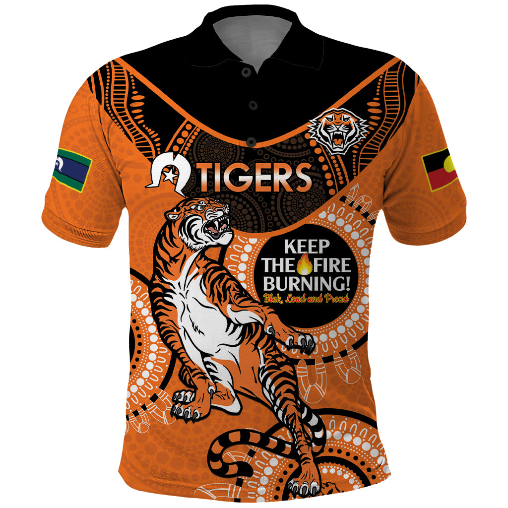 Custom NRL Tigers NAIDOC Week Polo Shirt Keep The Fire Burning Indigenous Art