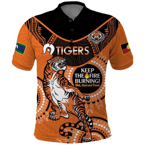 Custom NRL Tigers NAIDOC Week Polo Shirt Keep The Fire Burning Indigenous Art