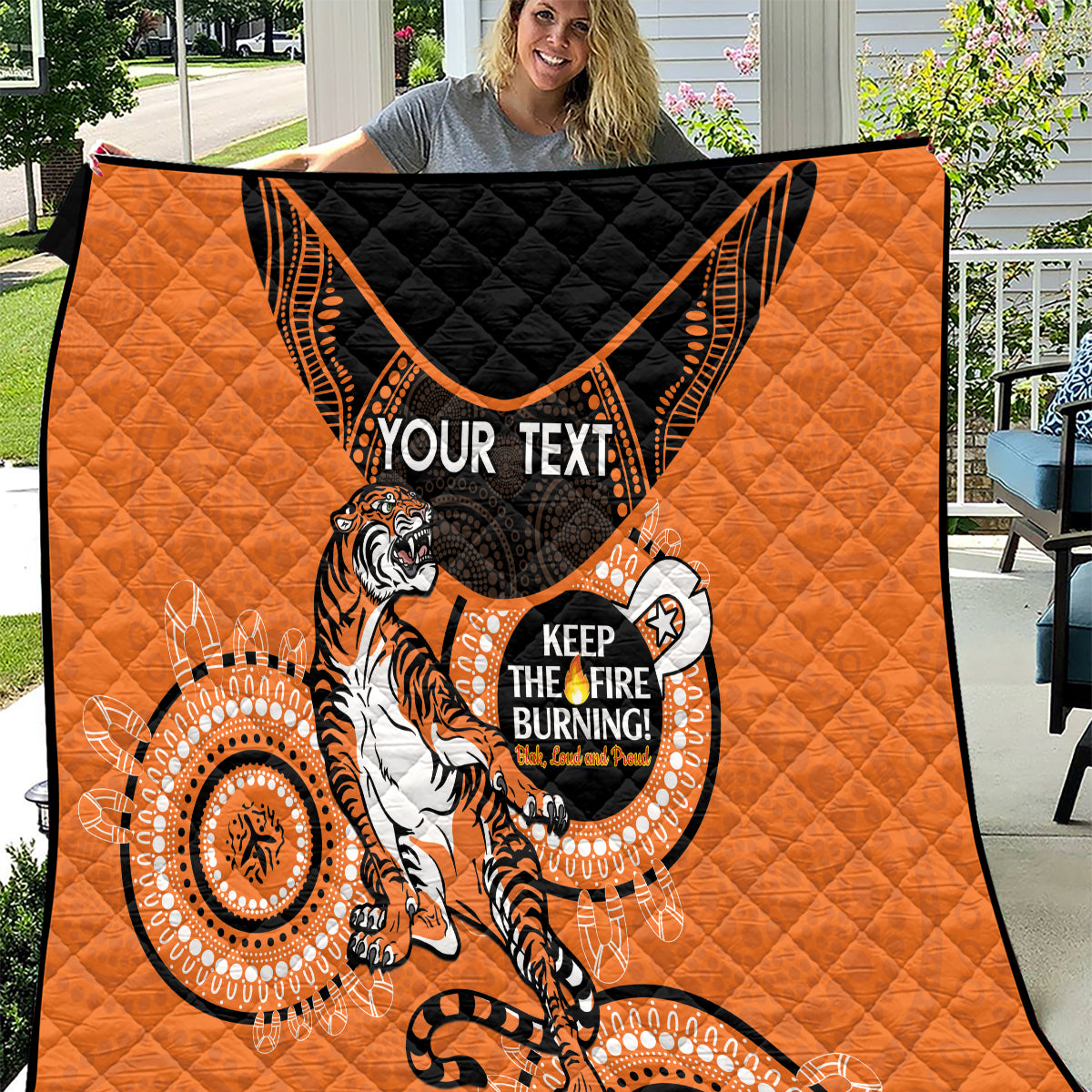 Custom NRL Tigers NAIDOC Week Quilt Keep The Fire Burning Indigenous Art