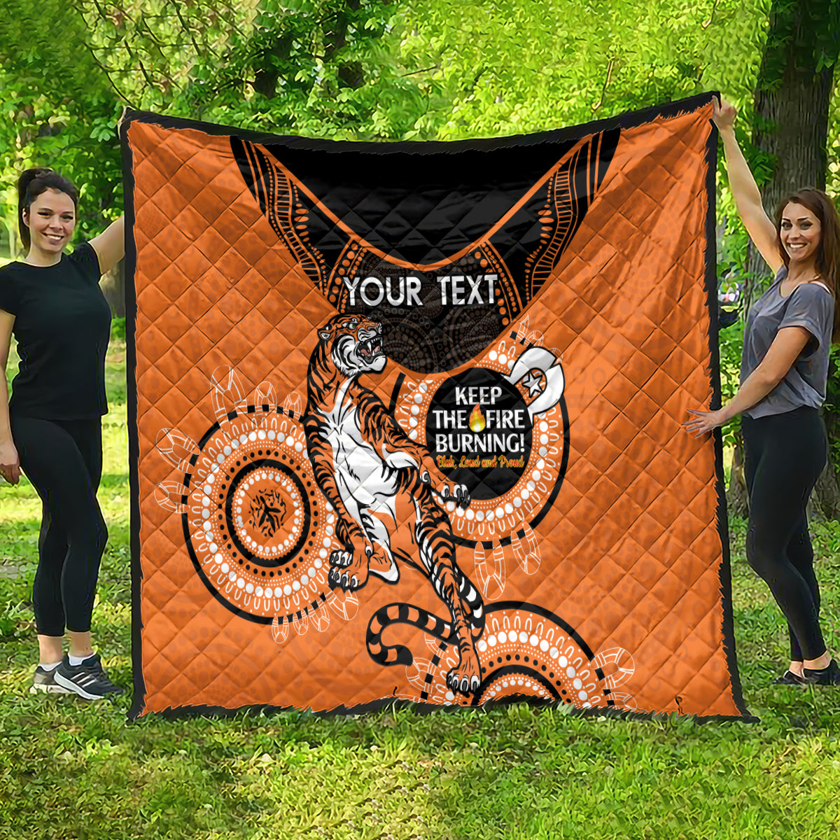 Custom NRL Tigers NAIDOC Week Quilt Keep The Fire Burning Indigenous Art