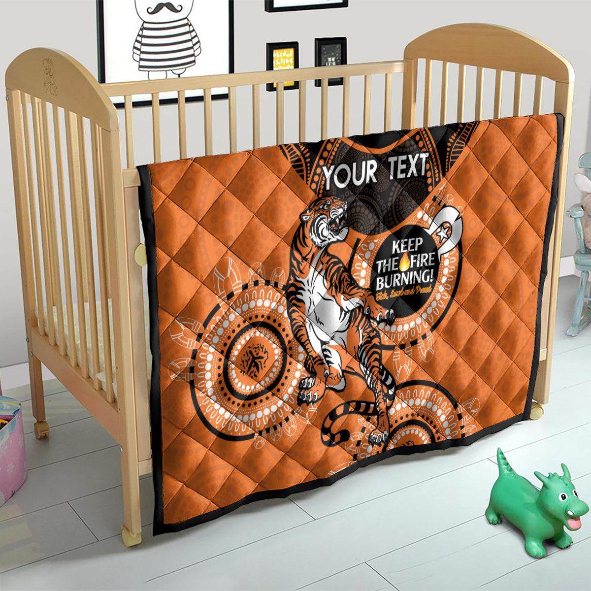 Custom NRL Tigers NAIDOC Week Quilt Keep The Fire Burning Indigenous Art