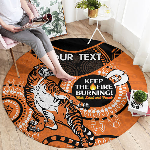 Custom NRL Tigers NAIDOC Week Round Carpet Keep The Fire Burning Indigenous Art