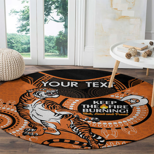 Custom NRL Tigers NAIDOC Week Round Carpet Keep The Fire Burning Indigenous Art